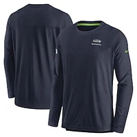 Men's Nike College Navy Seattle Seahawks Sideline Lockup Performance - Long Sleeve T-Shirt