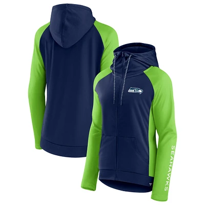 Women's Fanatics College Navy/Neon Green Seattle Seahawks Iconic Raglan Full-Zip - Hoodie