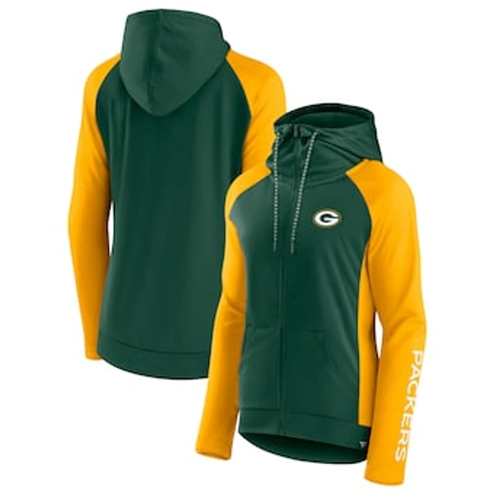 Women's Fanatics Green/Gold Green Bay Packers Iconic Raglan Full-Zip - Hoodie