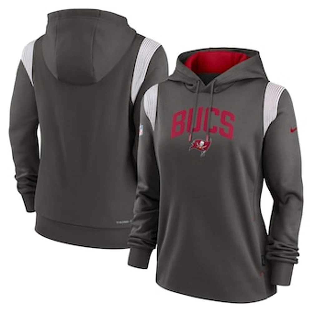 Women's Nike Pewter Tampa Bay Buccaneers Athletic Stack Performance - Pullover Hoodie