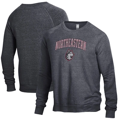 Men's Heathered Black Northeastern Huskies The Champ Tri-Blend Pullover Sweatshirt