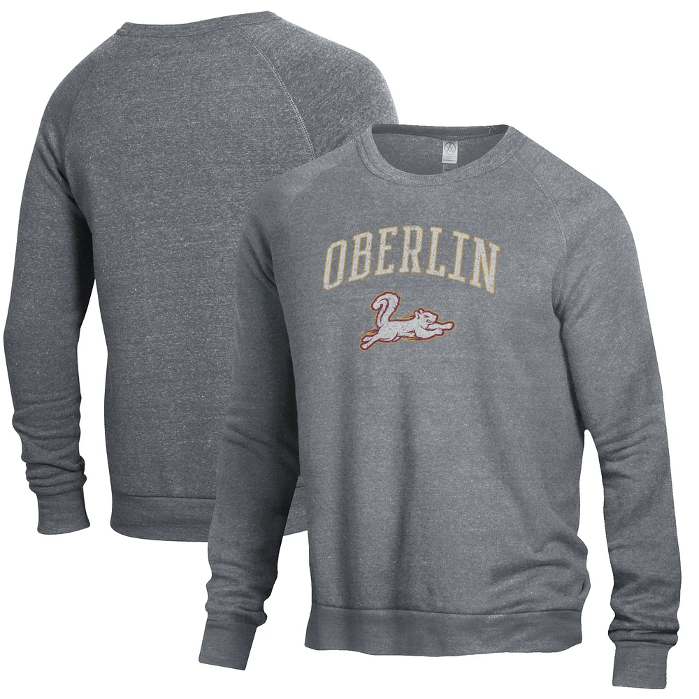 Men's Heathered Gray Oberlin Yeomen The Champ Tri-Blend Pullover Sweatshirt