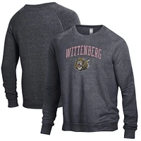 Men's Heathered Black Wittenberg University Tigers The Champ Tri-Blend Pullover Sweatshirt
