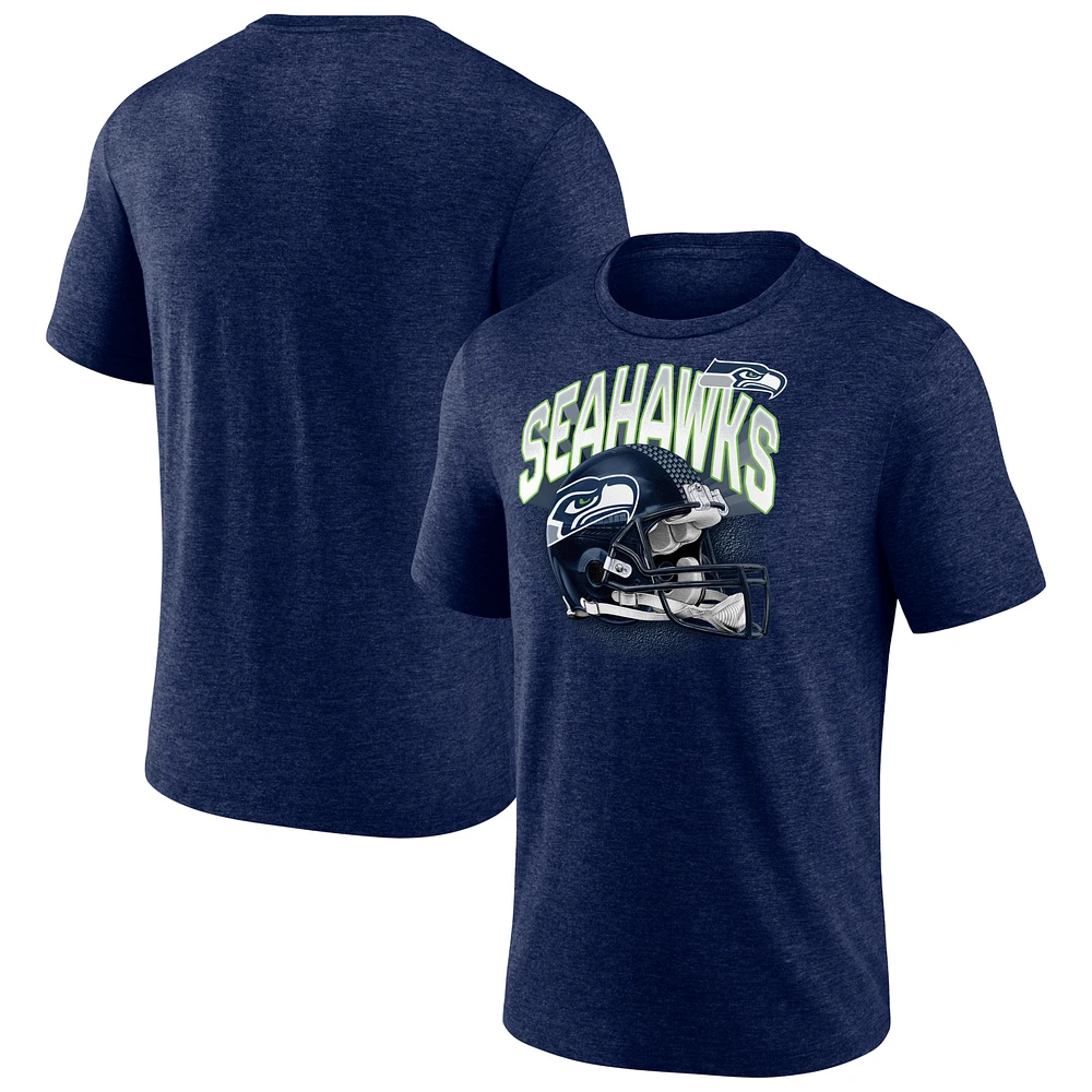 Men's Fanatics Heathered College Navy Seattle Seahawks End Around Tri-Blend T-Shirt