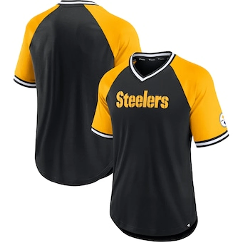 Men's Fanatics Black/Gold Pittsburgh Steelers Second Wind Raglan V-Neck T-Shirt