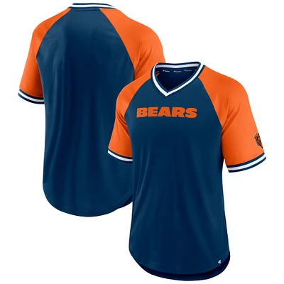 Men's Fanatics Navy/Orange Chicago Bears Second Wind Raglan V-Neck T-Shirt