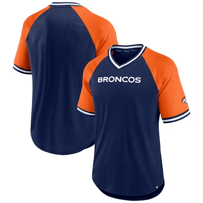 Men's Fanatics Navy Denver Broncos Second Wind Raglan V-Neck T-Shirt