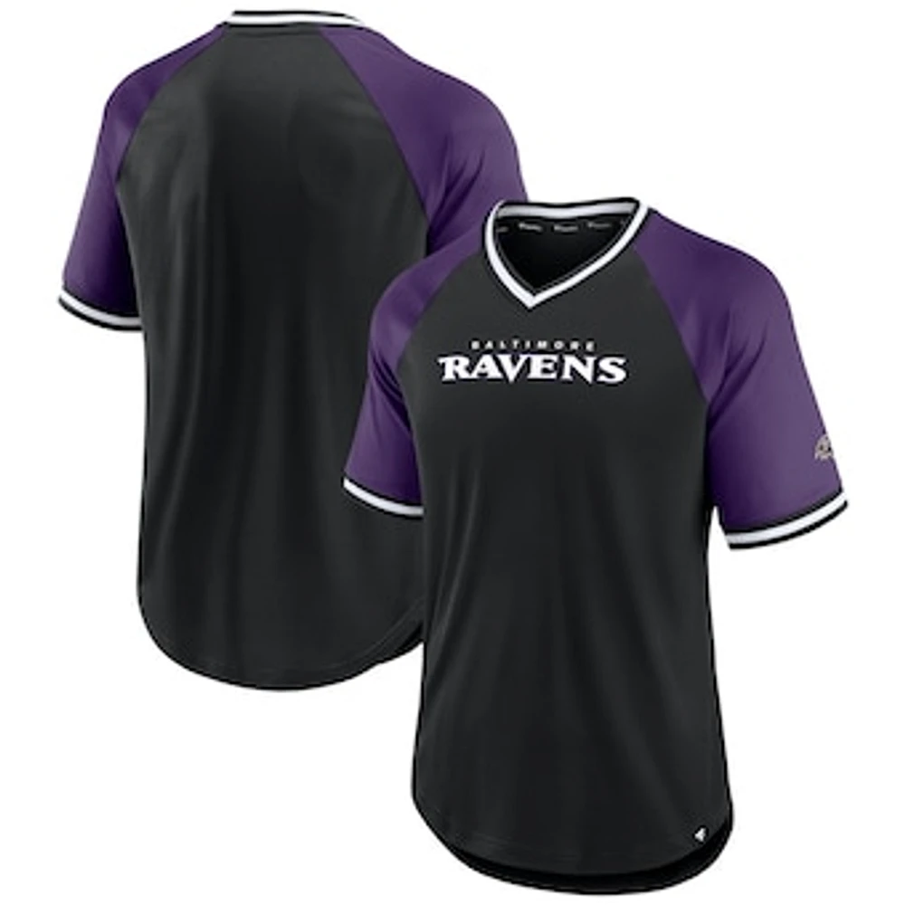 Men's Fanatics Black/Purple Baltimore Ravens Second Wind Raglan V-Neck T-Shirt