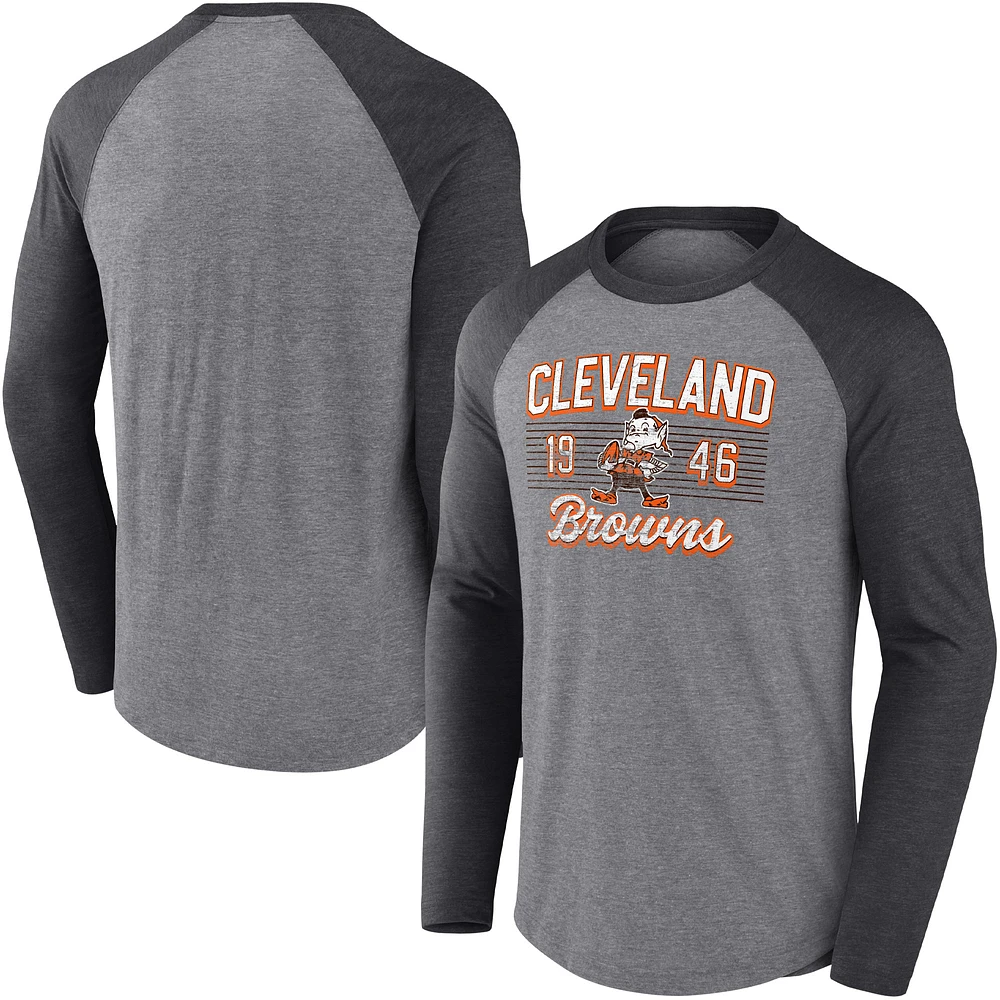 Men's Fanatics Heathered Gray/Heathered Charcoal Cleveland Browns Weekend Casual Tri-Blend Raglan Long Sleeve T-Shirt