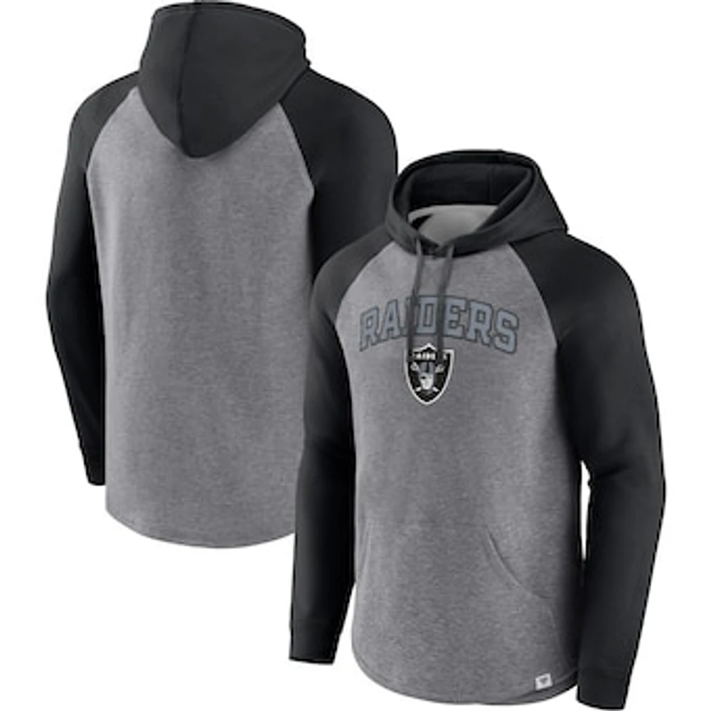 Men's Fanatics Heathered Gray/Black Las Vegas Raiders By Design Raglan Pullover Hoodie