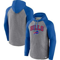 Men's Fanatics Heathered Gray/Royal Buffalo Bills By Design Raglan Pullover Hoodie