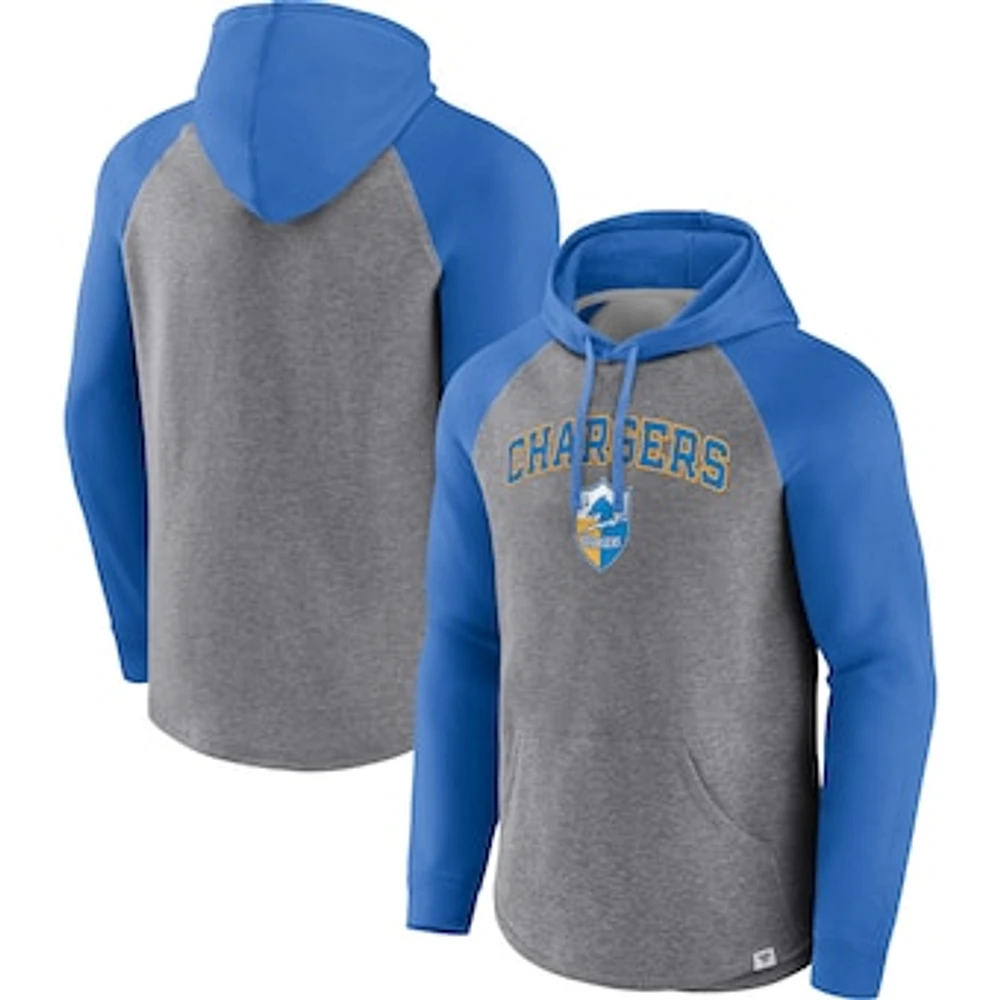 Men's Fanatics Heathered Gray/Powder Blue Los Angeles Chargers By Design Raglan Pullover Hoodie