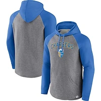 Men's Fanatics Heathered Gray/Powder Blue Los Angeles Chargers By Design Raglan Pullover Hoodie