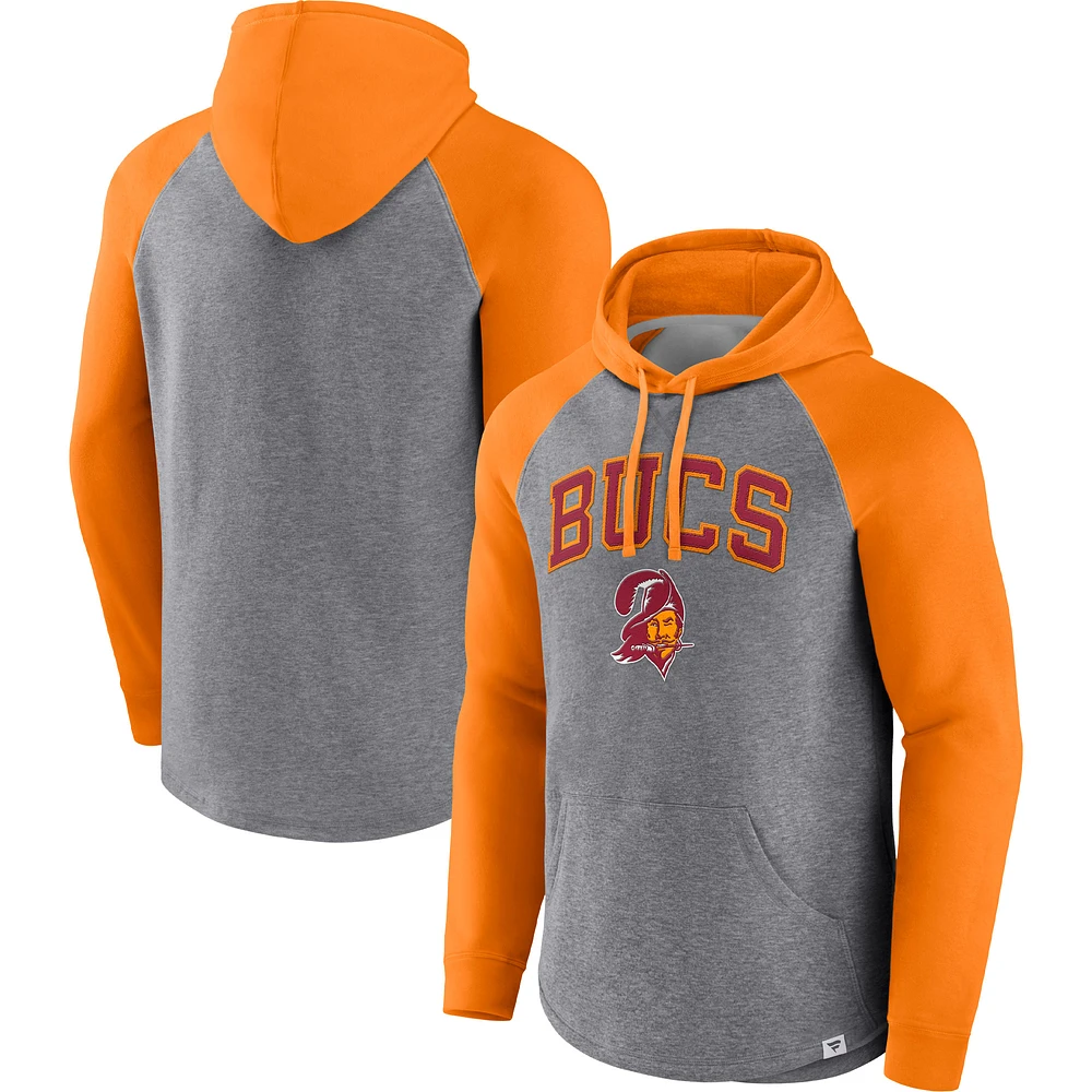 Men's Fanatics Heathered Gray/Orange Tampa Bay Buccaneers By Design Raglan Pullover Hoodie