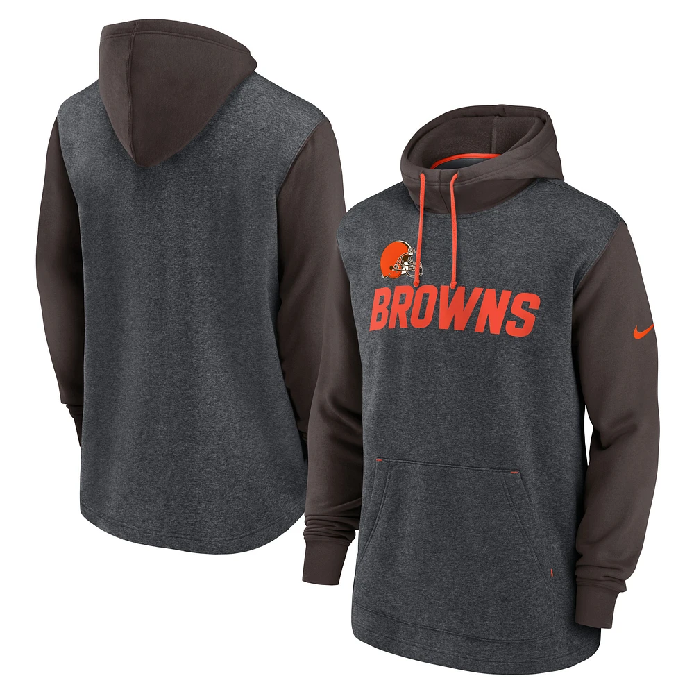 Men's Nike Heathered Charcoal/Brown Cleveland Browns Fan Gear Legacy Pullover Hoodie