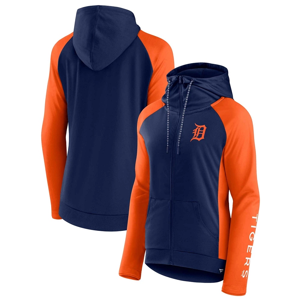 Women's Fanatics Navy/Orange Detroit Tigers Iconic Raglan Full-Zip Hoodie