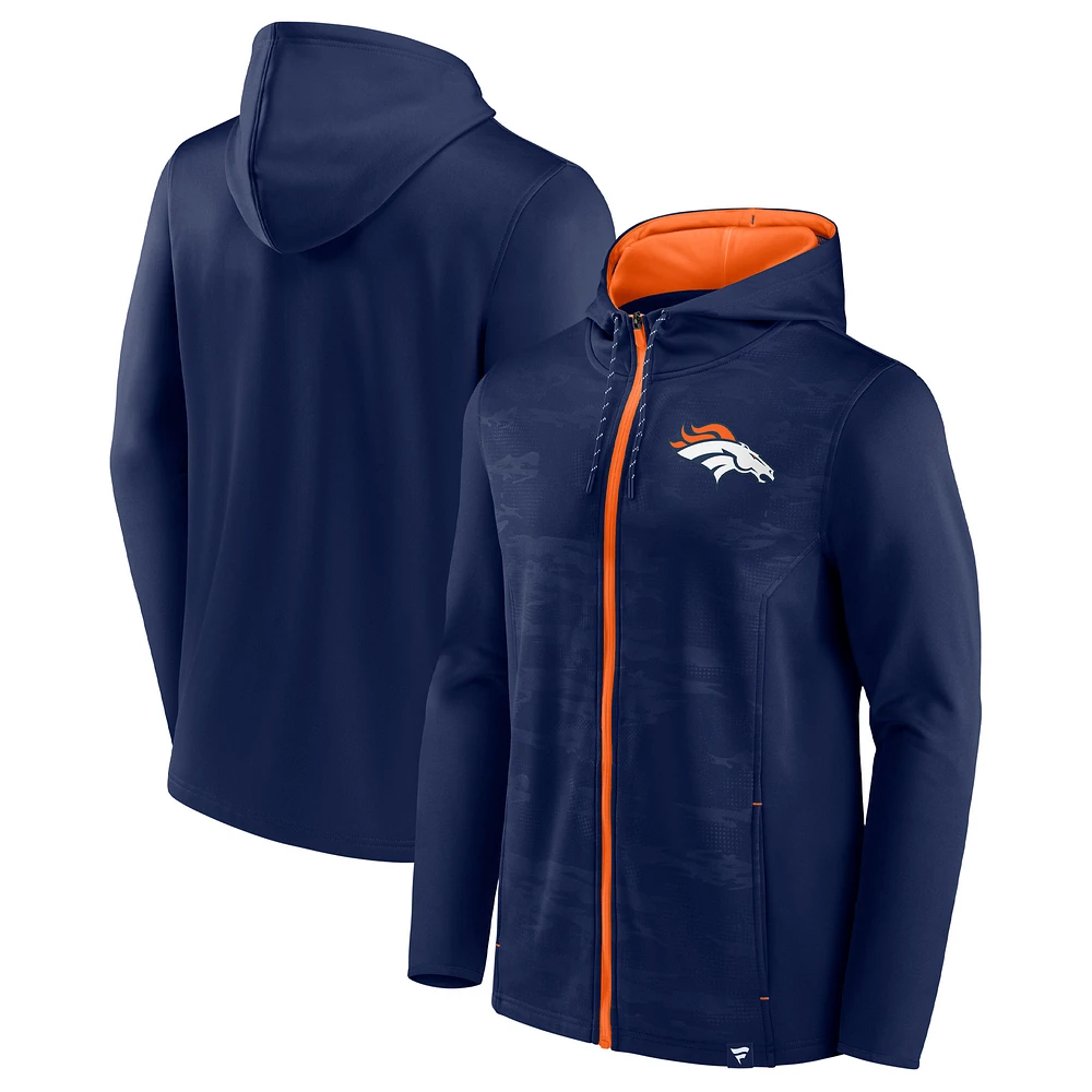 Men's Fanatics Navy/Orange Denver Broncos Ball Carrier Full-Zip Hoodie