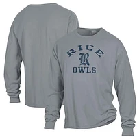 Men's ComfortWash Gray Rice Owls Arch Logo Garment Dyed Long Sleeve T-Shirt