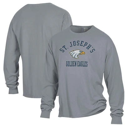 Men's ComfortWash Gray St. Joseph's College Long Island Golden Eagles Arch Logo Garment Dyed Long Sleeve T-Shirt