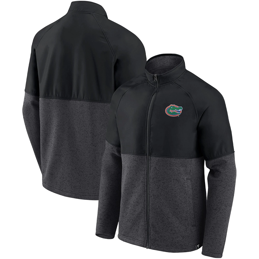 Men's Fanatics Black/Heathered Charcoal Florida Gators Durable Raglan Full-Zip Jacket