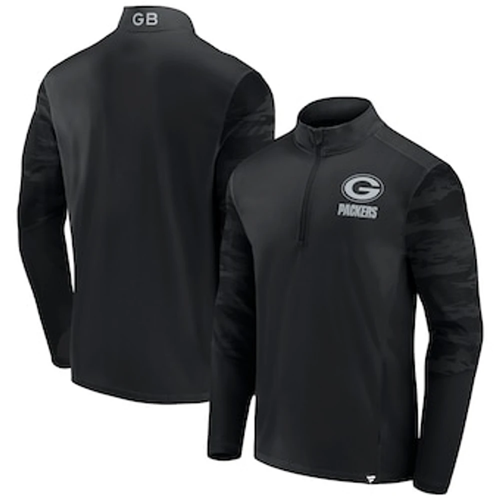 Men's Fanatics Green Bay Packers Blackout Ringer Quarter-Zip Top