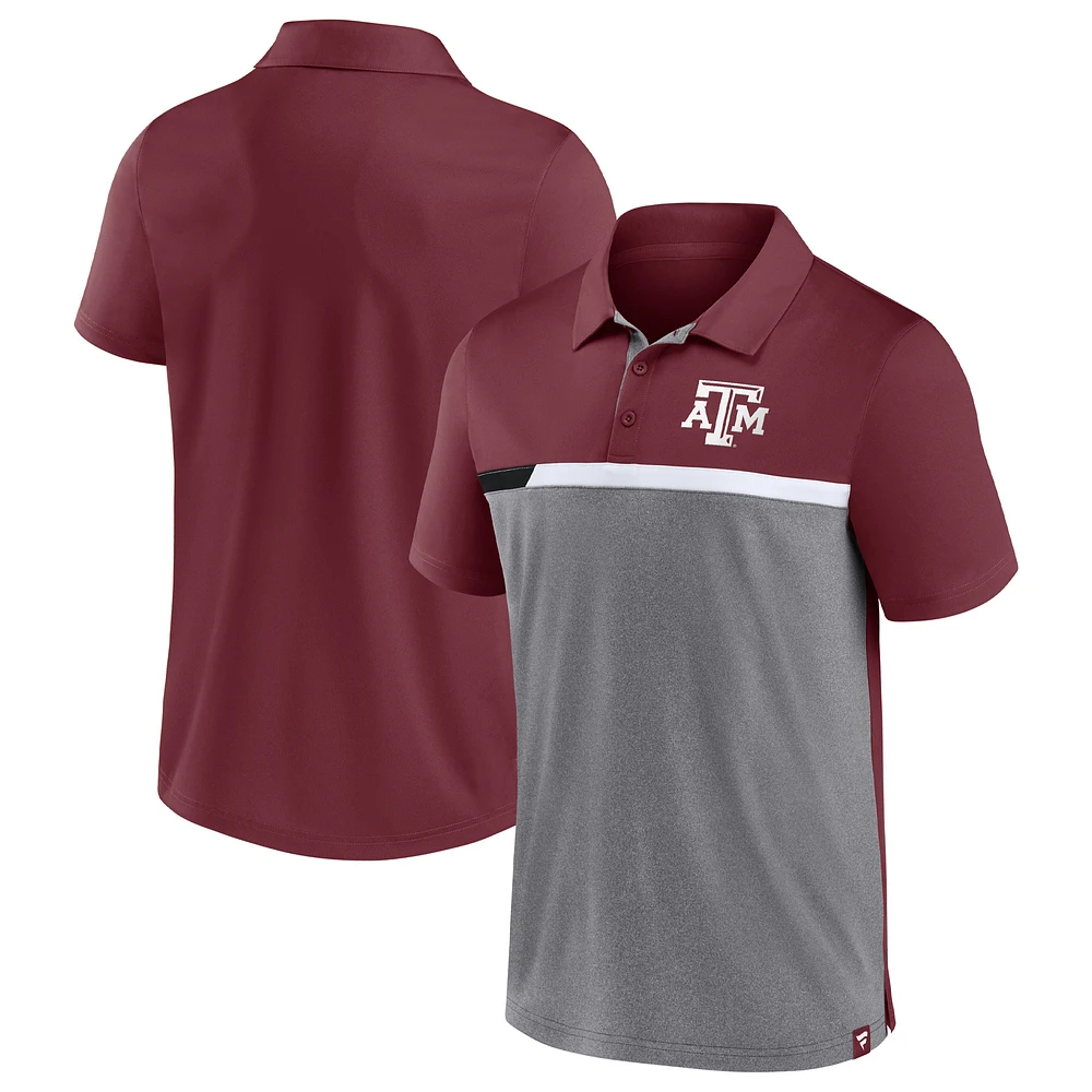 Men's Fanatics Maroon/Heathered Gray Texas A&M Aggies Split Block Color Polo