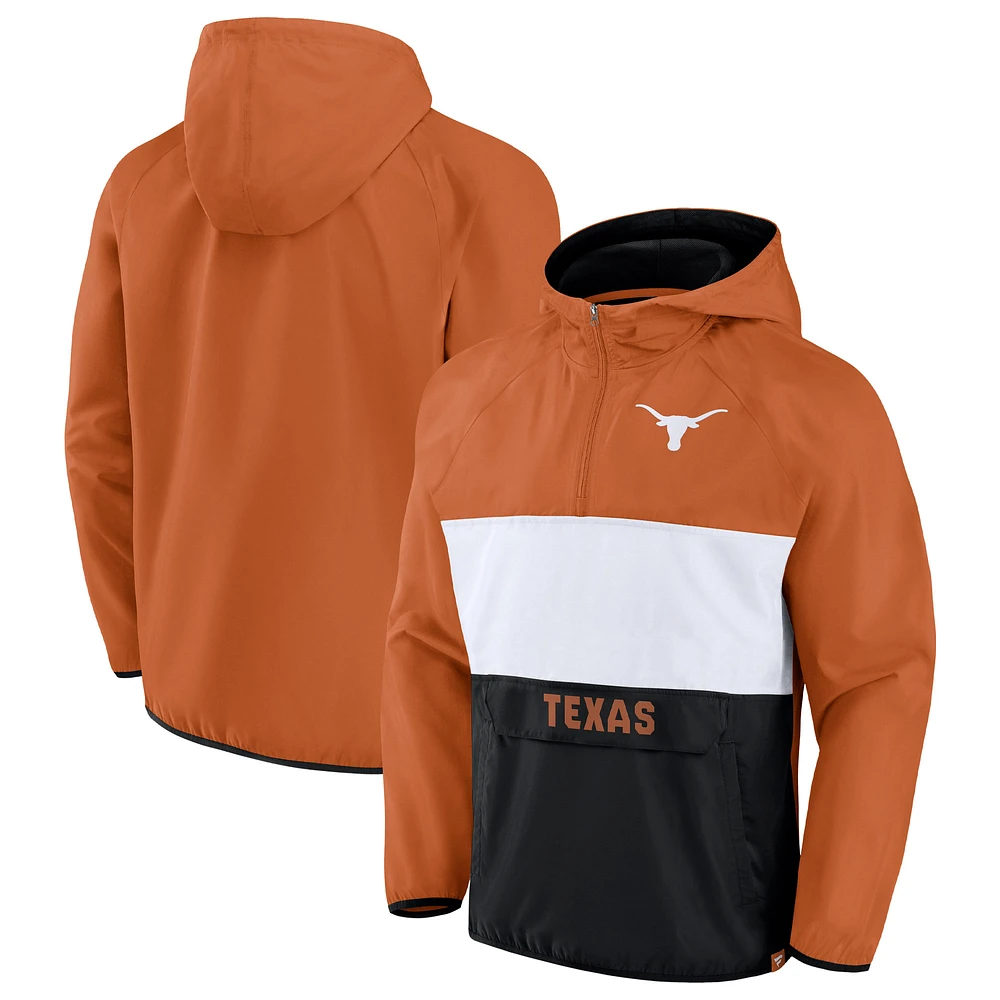 Men's Fanatics Texas Orange Texas Longhorns Victory On Raglan Quarter-Zip Hoodie