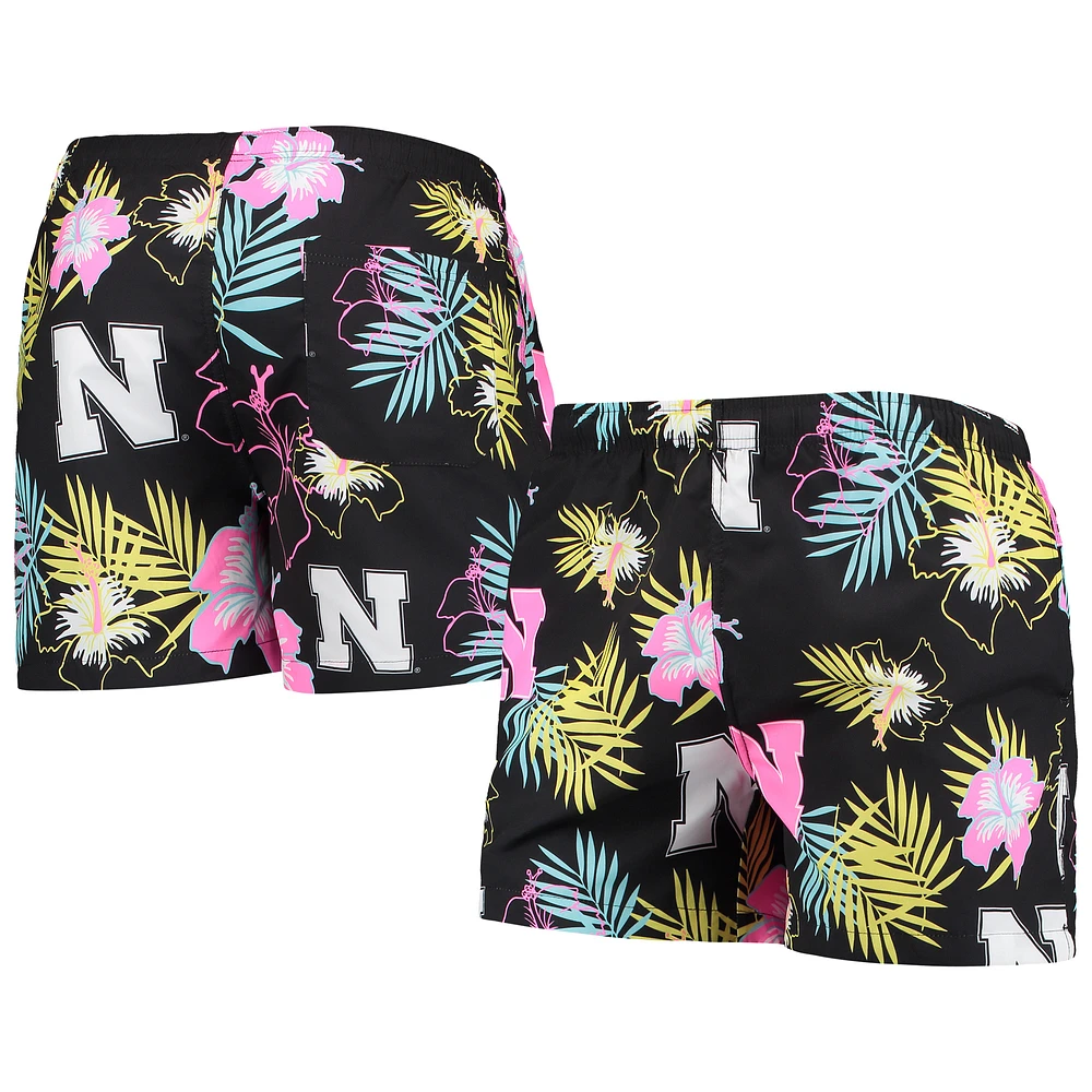 Men's FOCO Black Nebraska Huskers Neon Floral Swim Trunks