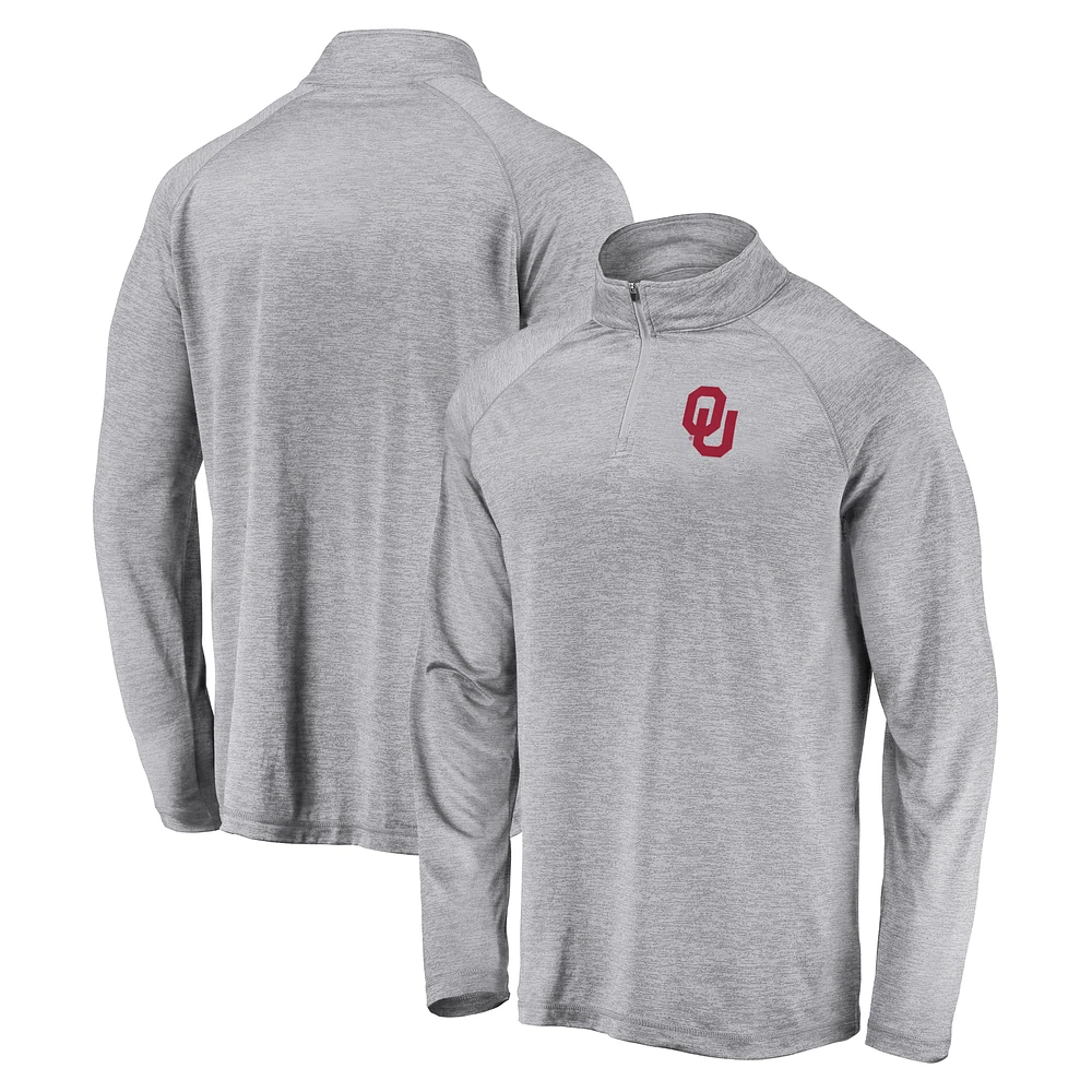 Men's Fanatics Gray Oklahoma Sooners Striated Raglan Lightweight Quarter-Zip Top