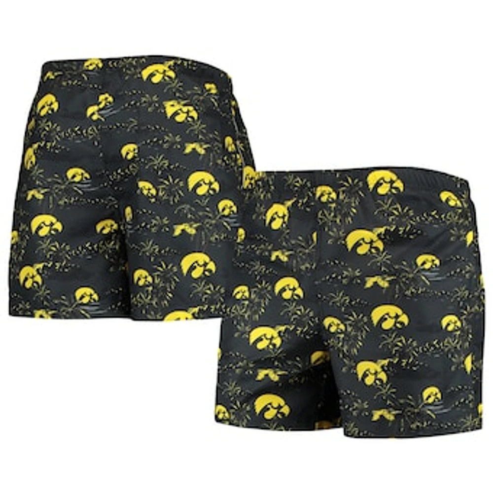 Men's FOCO Black Iowa Hawkeyes Island Palm Swim Trunks