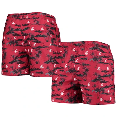 Men's FOCO Crimson Washington State Cougars Island Palm Swim Trunks