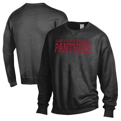 Men's ComfortWash Black Clark Atlanta University Panthers Team Stack Garment Dyed Crewneck Pullover Sweatshirt
