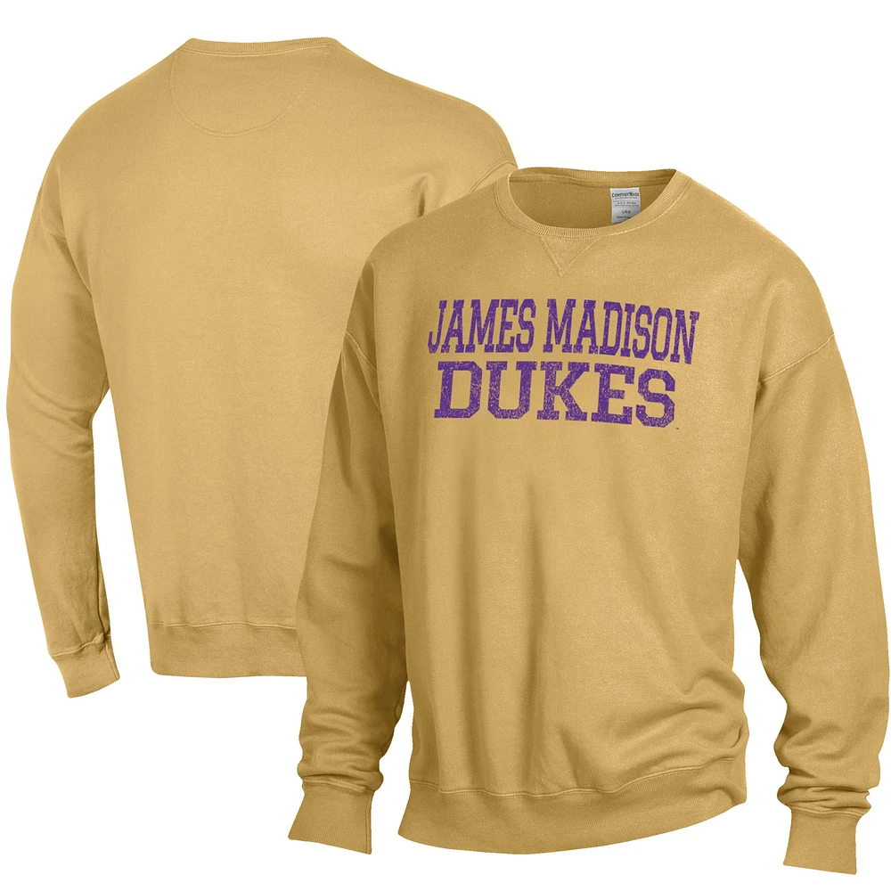 Men's ComfortWash Gold James Madison Dukes Stack Garment Dyed Crewneck Pullover Sweatshirt