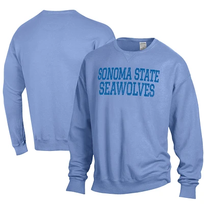 Men's ComfortWash Powder Blue Sonoma State Seawolves Stack Garment Dyed Crewneck Pullover Sweatshirt