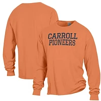 Men's ComfortWash Orange Carroll University Pioneers Stack Garment Dyed Long Sleeve T-Shirt