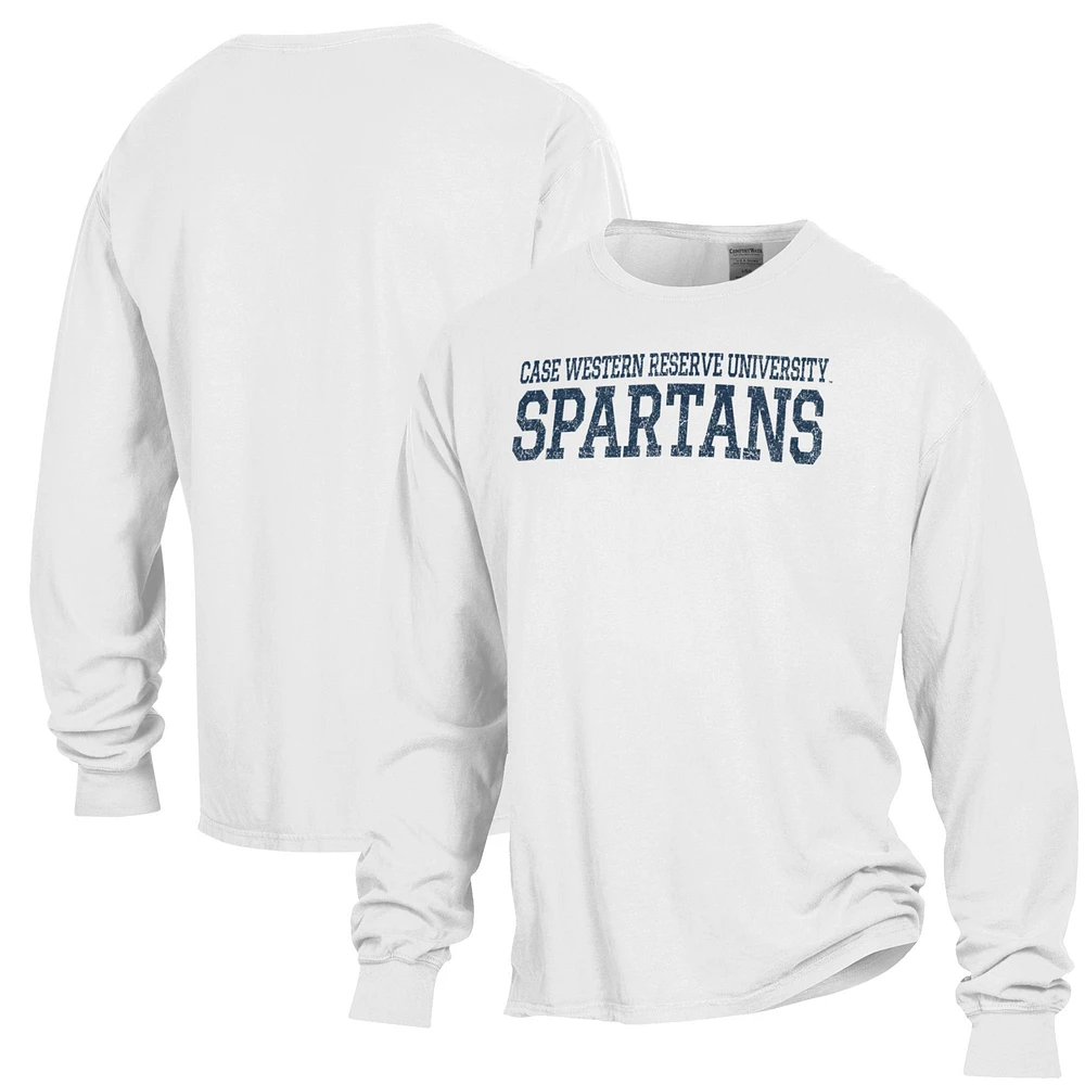 Men's ComfortWash White Case Western Reserve University Stack Garment Dyed Long Sleeve T-Shirt