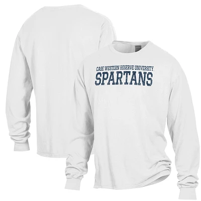 Men's ComfortWash White Case Western Reserve University Stack Garment Dyed Long Sleeve T-Shirt