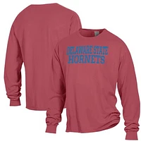 Men's ComfortWash Red Delaware State Hornets Stack Garment Dyed Long Sleeve T-Shirt