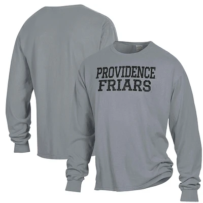 Men's ComfortWash Gray Providence Friars Stack Garment Dyed Long Sleeve T-Shirt