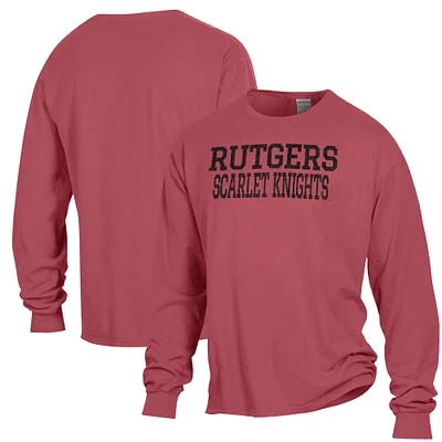 Men's ComfortWash Scarlet Rutgers Knights Stack Garment Dyed Long Sleeve T-Shirt
