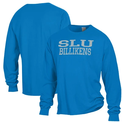 Men's ComfortWash Blue Saint Louis Billikens Stack Garment Dyed Long Sleeve T-Shirt