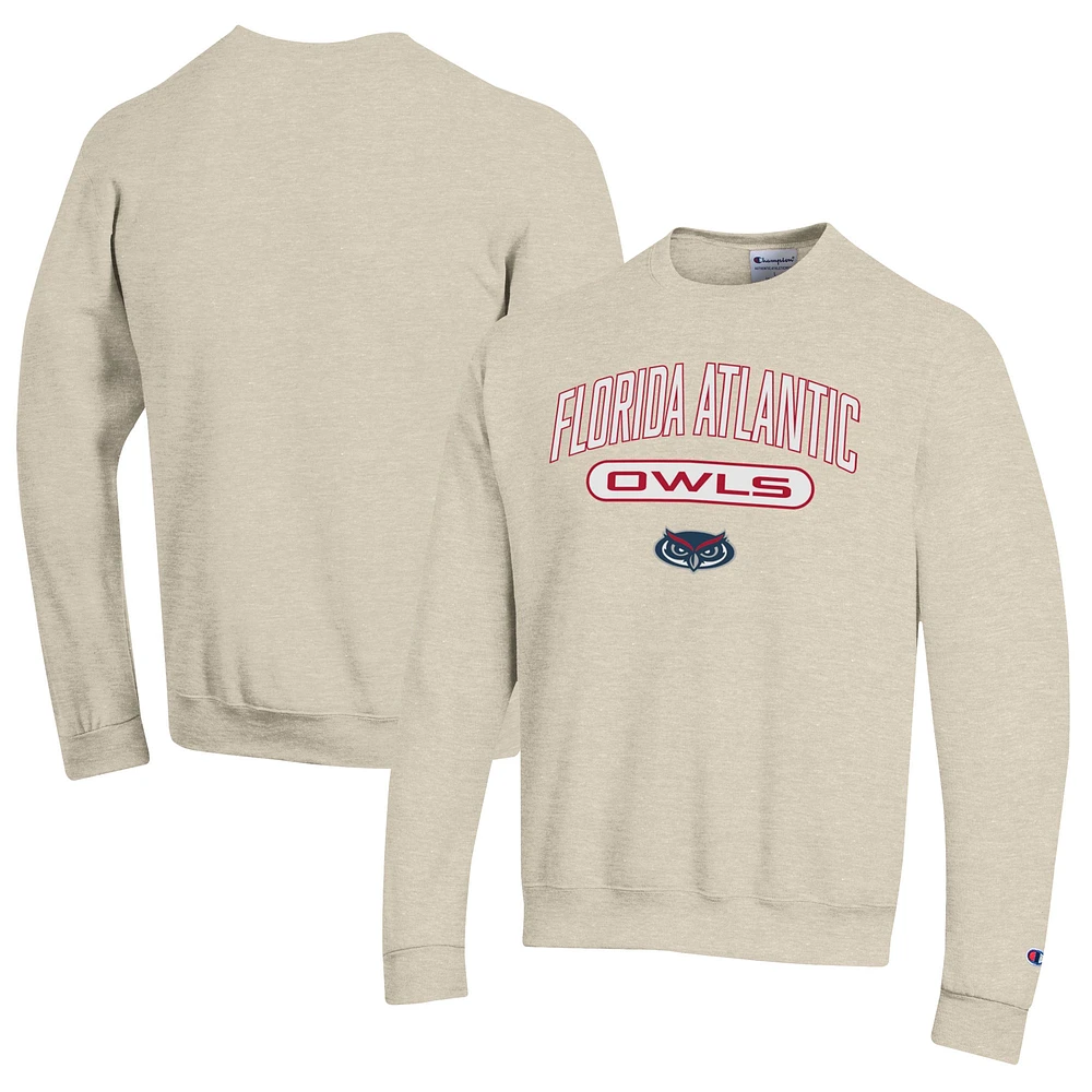 Men's Champion Heathered Oatmeal Florida Atlantic Owls Eco Powerblend Crewneck Sweatshirt