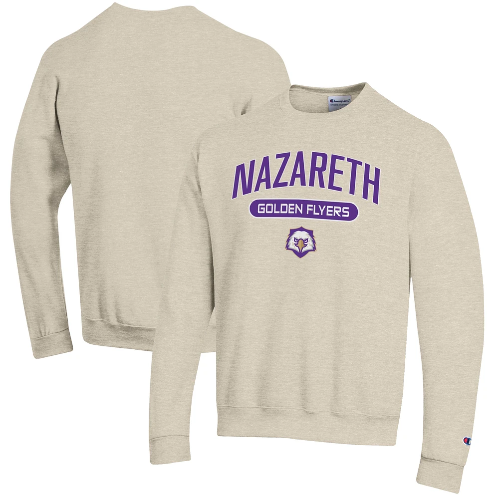 Men's Champion Heathered Oatmeal Nazareth College Golden Flyers Eco Powerblend Crewneck Sweatshirt
