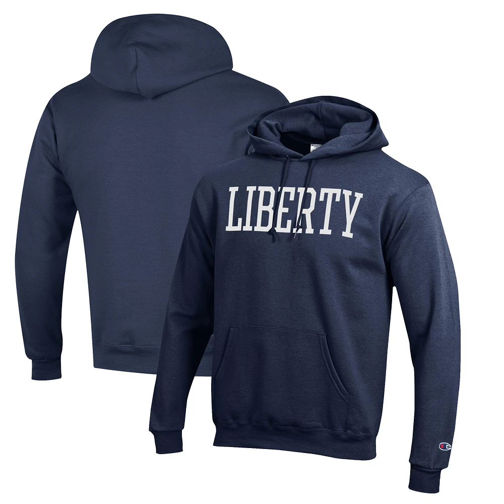 Men's Champion Navy Liberty Flames Eco Powerblend Pullover Hoodie
