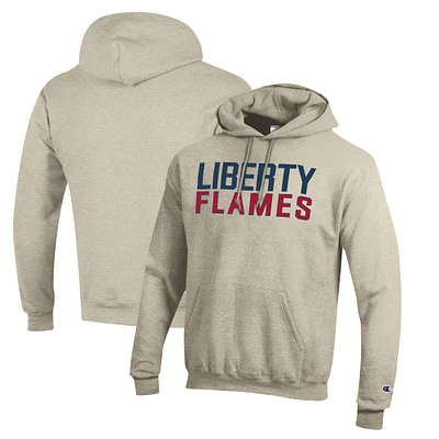 Men's Champion Heathered Oatmeal Liberty Flames Eco Powerblend Pullover Hoodie