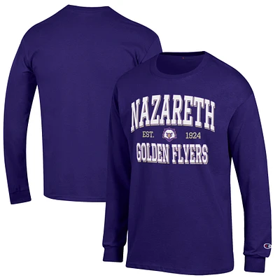 Men's Champion Purple Nazareth College Golden Flyers Jersey Est. Date Long Sleeve T-Shirt