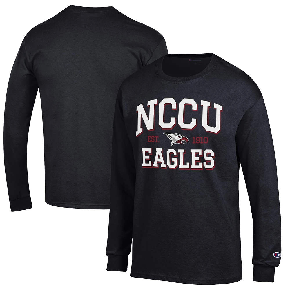 Men's Champion Black North Carolina Central Eagles Jersey Est. Date Long Sleeve T-Shirt