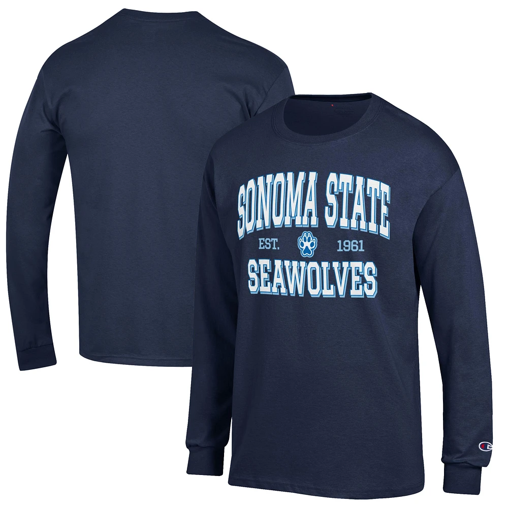 Men's Champion Navy Sonoma State Seawolves Jersey Est. Date Long Sleeve T-Shirt