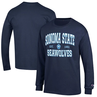 Men's Champion Navy Sonoma State Seawolves Jersey Est. Date Long Sleeve T-Shirt
