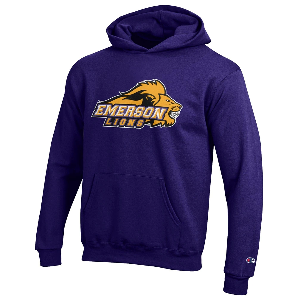 Youth Champion Purple Emerson College Lions Eco Powerblend Pullover Hoodie